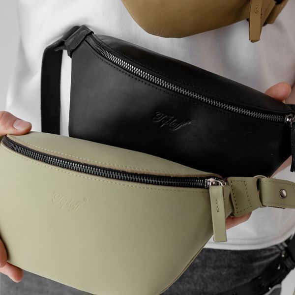 Шкіряна сумка-бананка Shoulder bag ( Олива) 1558 фото