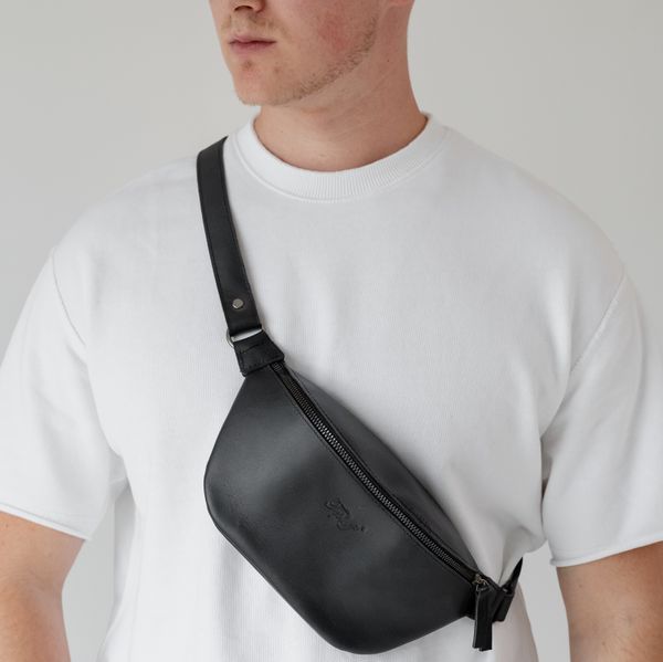 Leather bag-banana Shoulder bag (Black)