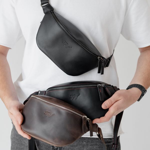 Leather bag-banana Shoulder bag (Black)