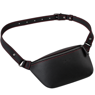 Leather bag-banana Shoulder bag (Black with red thread)
