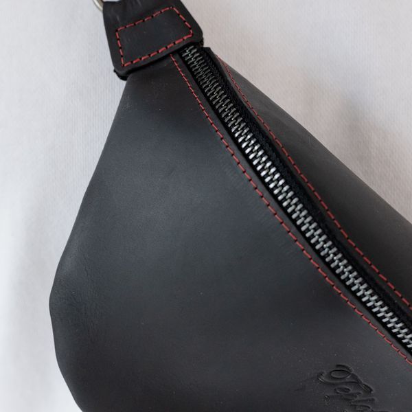 Шкіряна сумка-бананка Shoulder bag (Чорний з червоною ниткою) 1555 фото