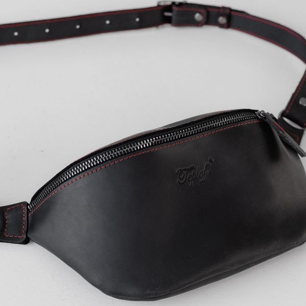 Шкіряна сумка-бананка Shoulder bag (Чорний з червоною ниткою) 1555 фото