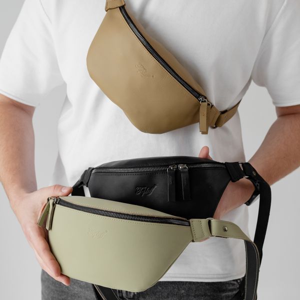 Шкіряна сумка-бананка Shoulder bag (Пісочний) 1559 фото