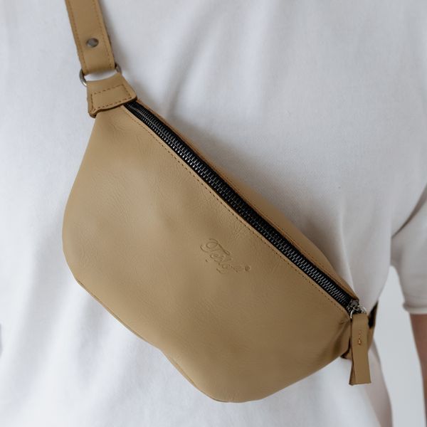 Шкіряна сумка-бананка Shoulder bag (Пісочний) 1559 фото