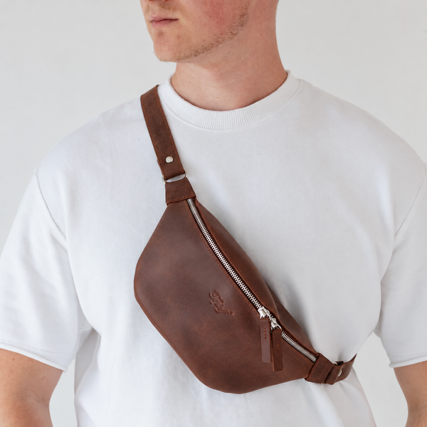 Шкіряна сумка-бананка Shoulder bag (Коньяк) 1560 фото