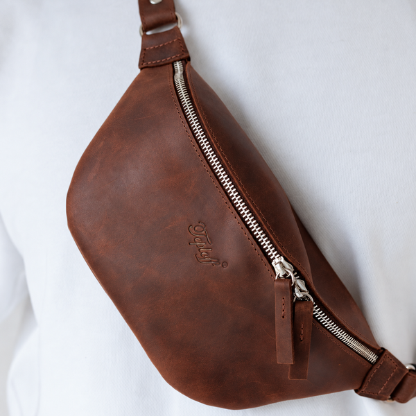 Шкіряна сумка-бананка Shoulder bag (Коньяк) 1560 фото