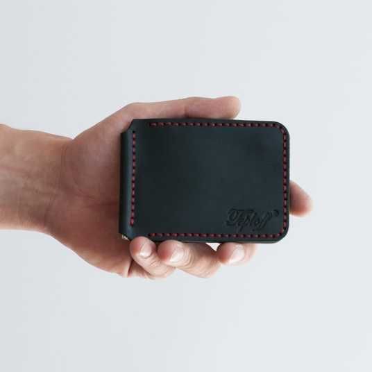 Leather money clip Ultra with buttons (black) - Teploff - handmade
