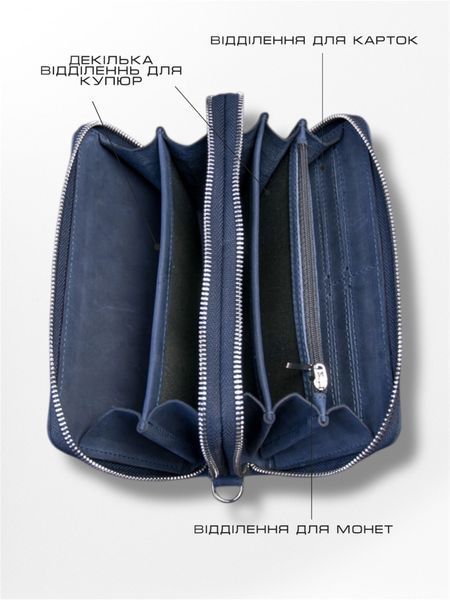 Clutch bag, genuine leather (Blue)