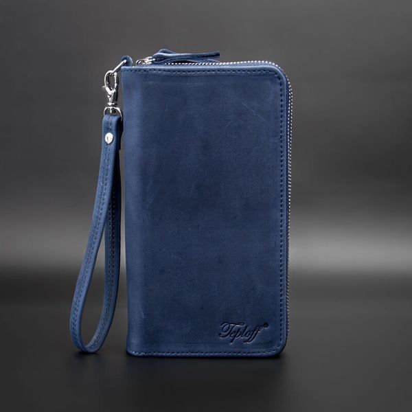 Clutch bag, genuine leather (Blue)