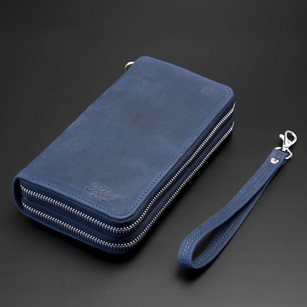 Clutch bag, genuine leather (Blue)